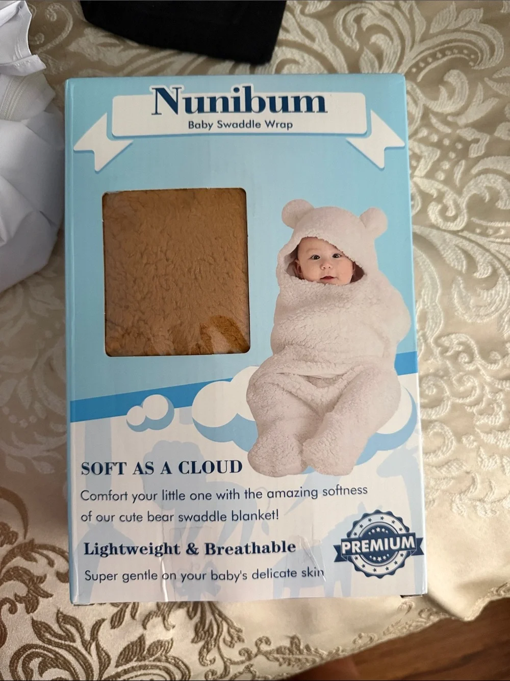Brown Baby Swaddle Wrap - Soft Bear Hooded Bib